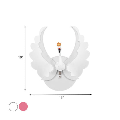 Rynx | Swan Iron Wall Lamp Sconces Strip Cartoon White/Pink Finish LED Wall Lamp Fixture with Acrylic Wing in White/Warm Light