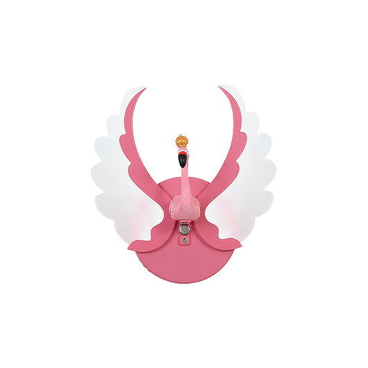 Rynx | Swan Iron Wall Lamp Sconces Strip Cartoon White/Pink Finish LED Wall Lamp Fixture with Acrylic Wing in White/Warm Light