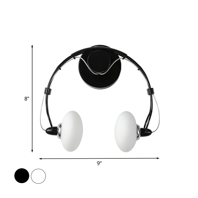 Rynx | Cartoon Headset Shape Wall Lamp Lighting Metal 2-Light Hallway LED Wall Lamp in White/Black