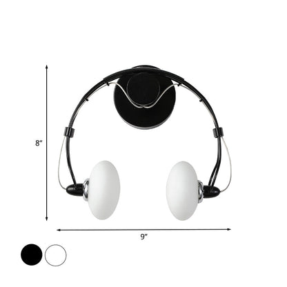 Rynx | Cartoon Headset Shape Wall Lamp Lighting Metal 2-Light Hallway LED Wall Lamp in White/Black