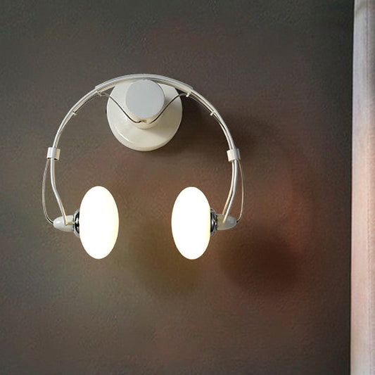 Rynx | Cartoon Headset Shape Wall Lamp Lighting Metal 2-Light Hallway LED Wall Lamp in White/Black
