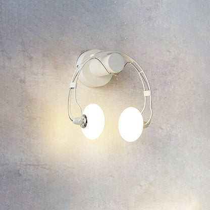 Rynx | Cartoon Headset Shape Wall Lamp Lighting Metal 2-Light Hallway LED Wall Lamp in White/Black