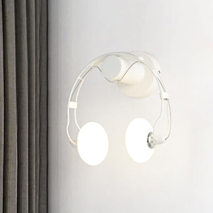 Rynx | Cartoon Headset Shape Wall Lamp Lighting Metal 2-Light Hallway LED Wall Lamp in White/Black