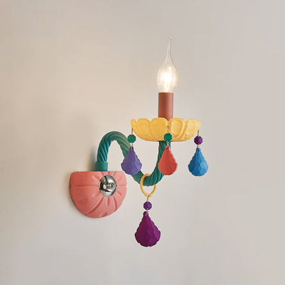 Rynx | Cartoon Candle Wall Lamp Crystal 1/2-Ball Bedside Wall Sconces in Pink with Drop Deco