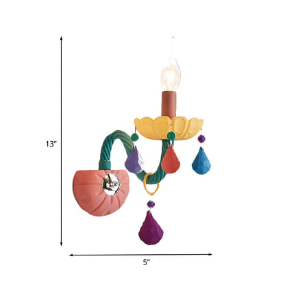 Rynx | Cartoon Candle Wall Lamp Crystal 1/2-Ball Bedside Wall Sconces in Pink with Drop Deco