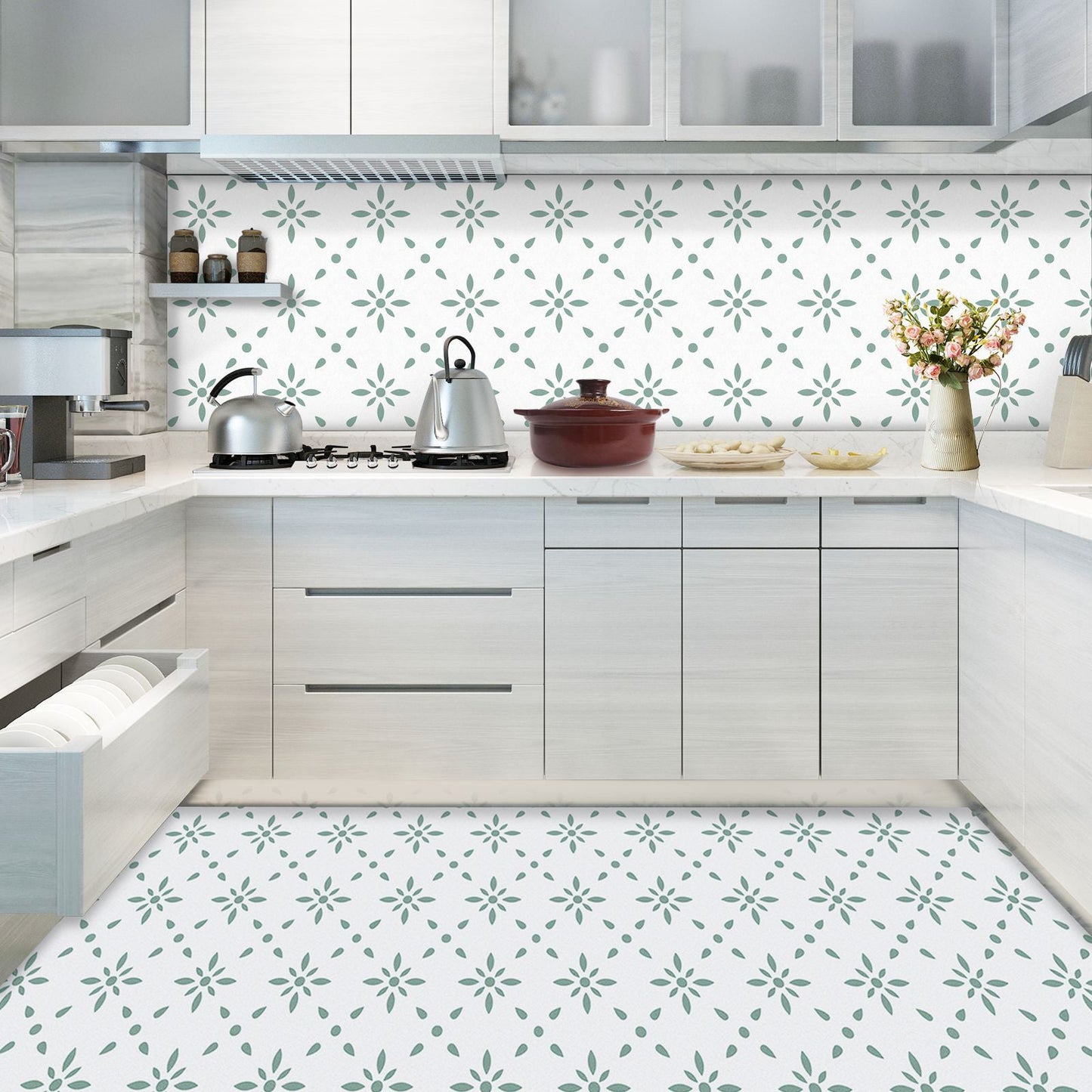 Rynx | Print PVC Peel & Stick Tile Field Tile for Kitchen and Bathroom Back Wall
