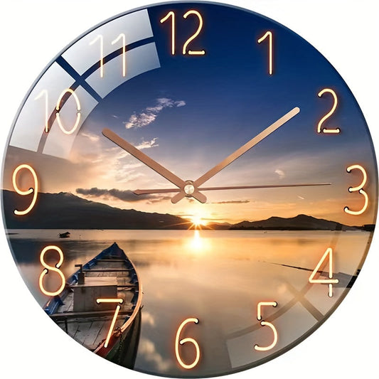 Rynx | 12-Inch Round Silent Wall Clock - Glass, Modern Design