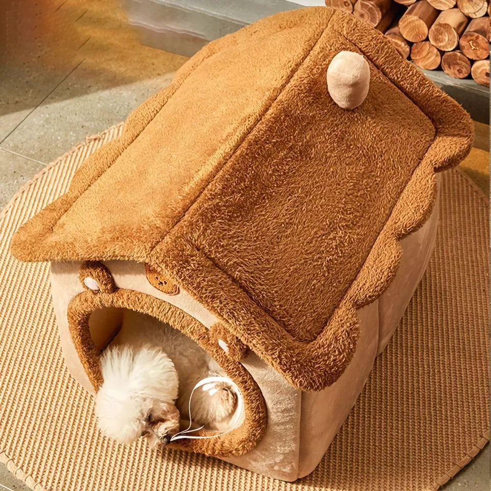 Rynx | Foldable Plush Dog House - Cozy Winter Pet Sleeping Nest