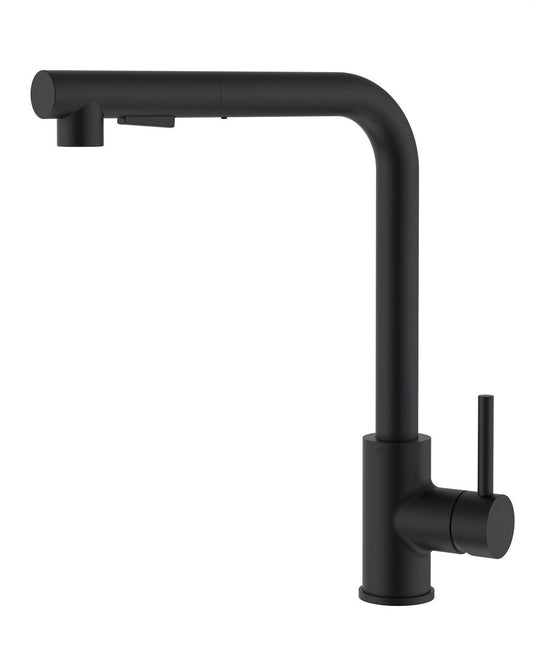 Rynx | Kitchen faucet with pull-out spray / Matte black design / Single hole installation / Single handle operation