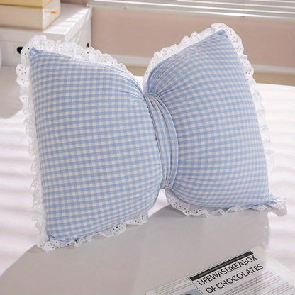 Rynx | Niedliches Schleifen-Karomuster-Wurfkissen - Minimalistischer Stil Dekokissen mit Spitzenborte, 100% Polyester, Maschinenwaschbar für Wohnzimmer, Schlafzimmer & Rücksitz des Autos - Pink, Blau, Grün, Gelb, Gemütliche Wohnakzente | Polye