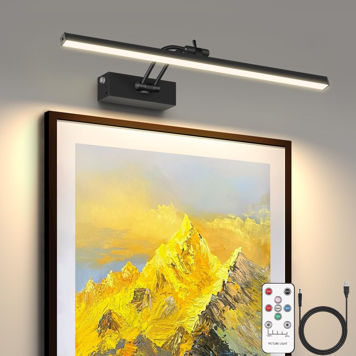 Rynx | Jngmair Picture Lighting, 5200Mah Rechargeable Battery-Powered Picture Lighting For Wall With Remote Control, 300Lm 3000K 16'' Metal