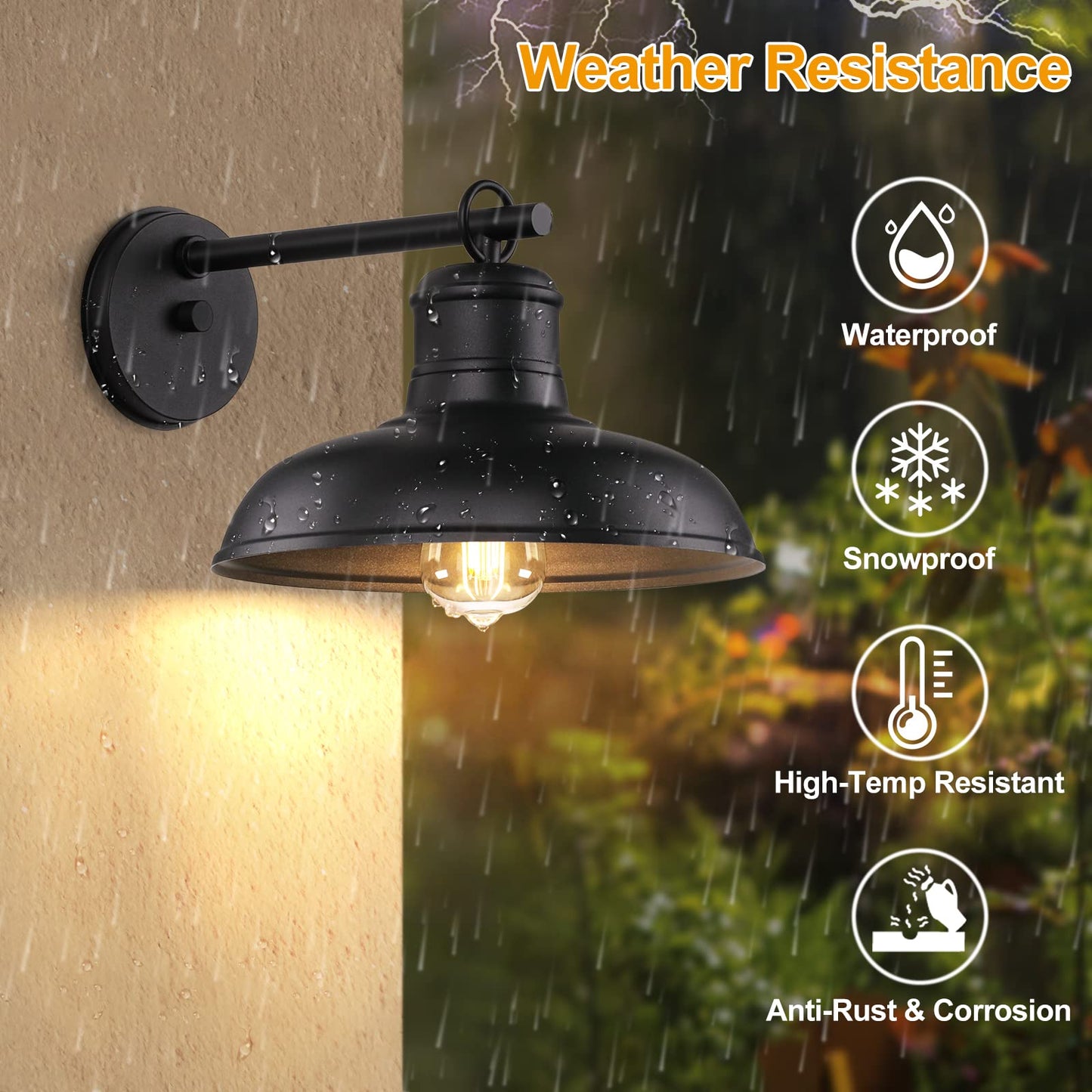 Rynx | Bosceos outdoor wall lamps - 2-pack black courtyard lamps, waterproof metal lanterns
