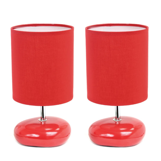 Rynx | Simple Design Lt1153-Red-2Pk Petite Circle Stone Table Lamp 2 Pack Set For Bedroom, Children's Room, Office, Living Room, Children's Room, Reading Nook, Red