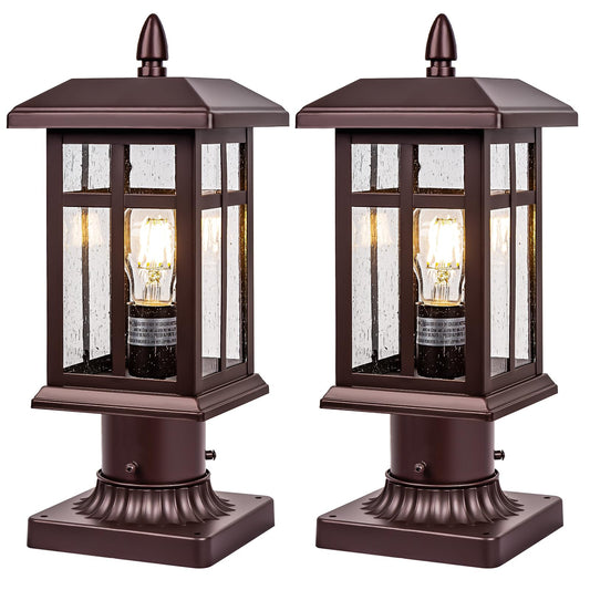 Rynx | Bronze Post Light 2 Pack, Hardwired Anti-Rust Outdoor Post Light Fixture Brown, Waterproof Outdoor Lights With Pier Mounting, Exter