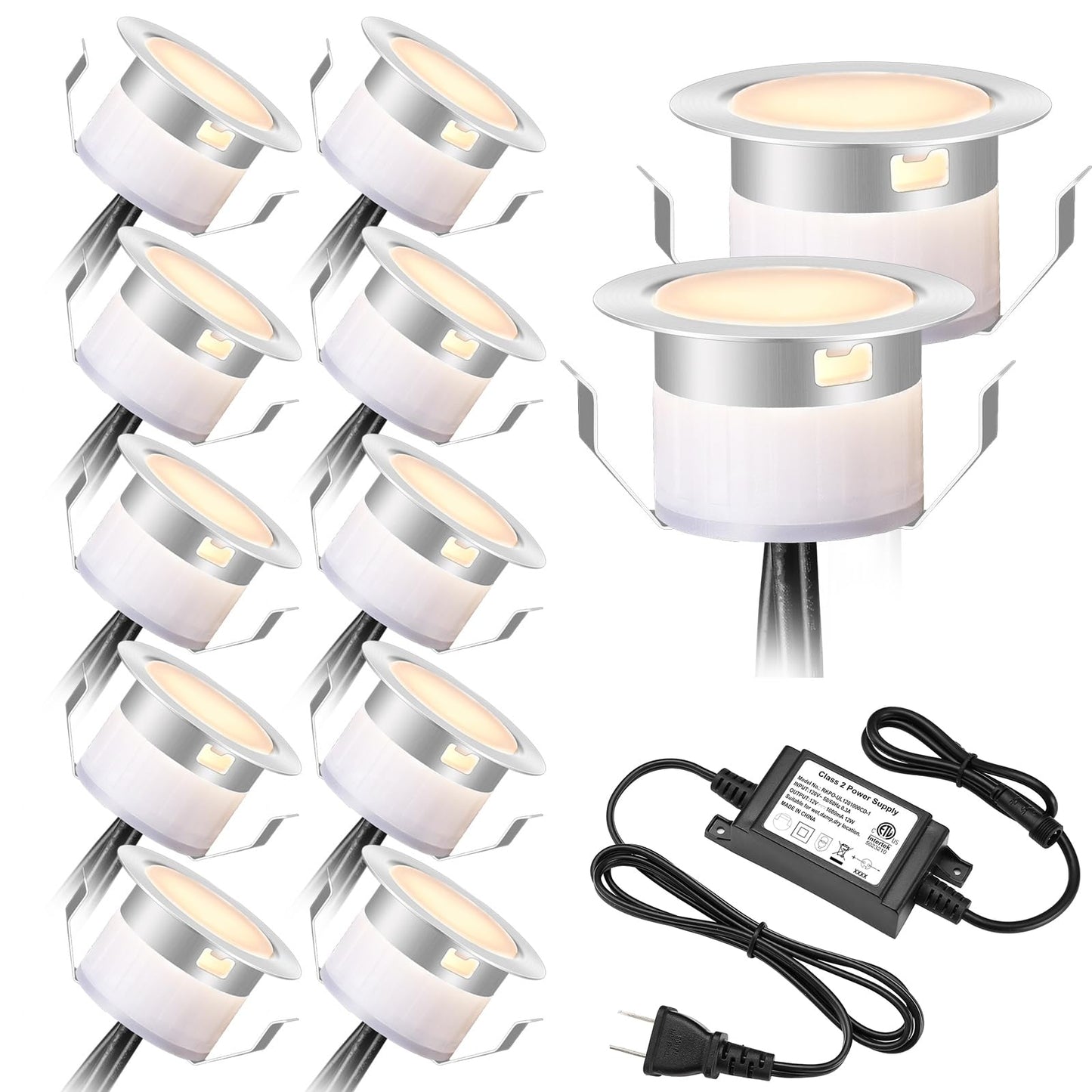 Rynx | Geyueya Home Led Deck Light Kits Warm White, F1.22 Recessed Step Light 12 Pack With Silver Protective Shell, Dc12V Low Voltage