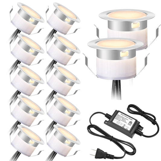 Rynx | Geyueya Home Led Deck Light Kits Warm White, F1.22 Recessed Step Light 12 Pack With Silver Protective Shell, Dc12V Low Voltage
