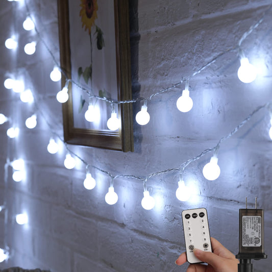 Rynx | Minetom 66 Foot 200 LED Globe Ball Light, Fairy Lamps with Remote Control, Waterproof Globe Lights for Indoor Outdoor Party Wedding Christmas Tree Garden Decoration, Cold White