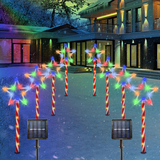 Rynx | Christmas Decorations Multicolor Star Lights Solar Garden Light Sources, Outdoor Waterproof Landscape Path Lights With Red Pole, 8 Pa