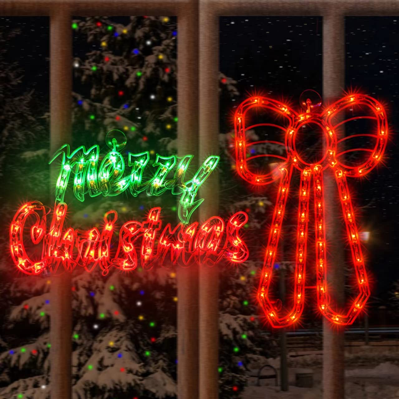 Rynx | Justpro 2 Pack Christmas Window Silhouette Light Decorations, Illuminated Merry Christmas Sign And Bow Christmas Window Lights For Holiday Indoor Wall Door Glass Decorations