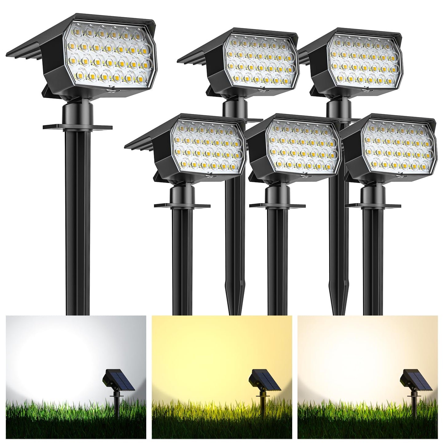 Rynx | Kipeini Solar Spotlights Outdoor 6 Pack, [52 Led/ 6 Lighting Modes] Solar Light Outdoor Waterproof Ip65 Dusk To Dawn Solar Powered Landscape Spotlights For Outdoor Patio Garden Path Lawn