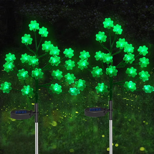 Rynx | 2 Packs Solar Energy St. Patrick's Day Decorations Shamrock Stake Light Sources, Waterproof Outdoor St. Patrick's Day Light Sources, 20LEDs With 3D Shaped