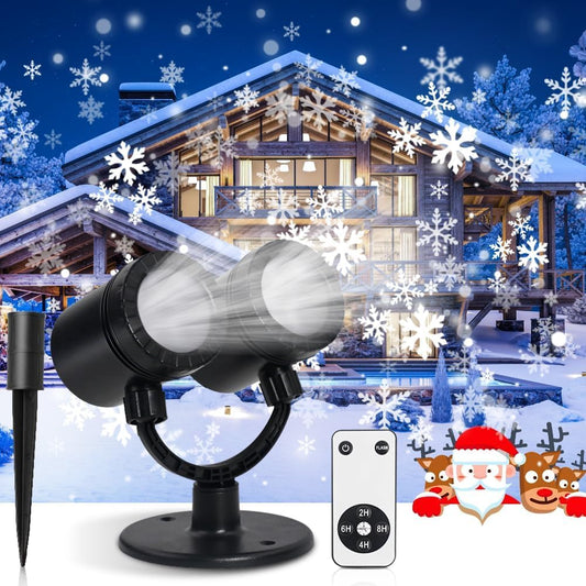 Rynx | Christmas Projector Light Outdoor, Double Head Snowflake Projector Light with Remote Control, IP65 Waterproof Holiday Projector