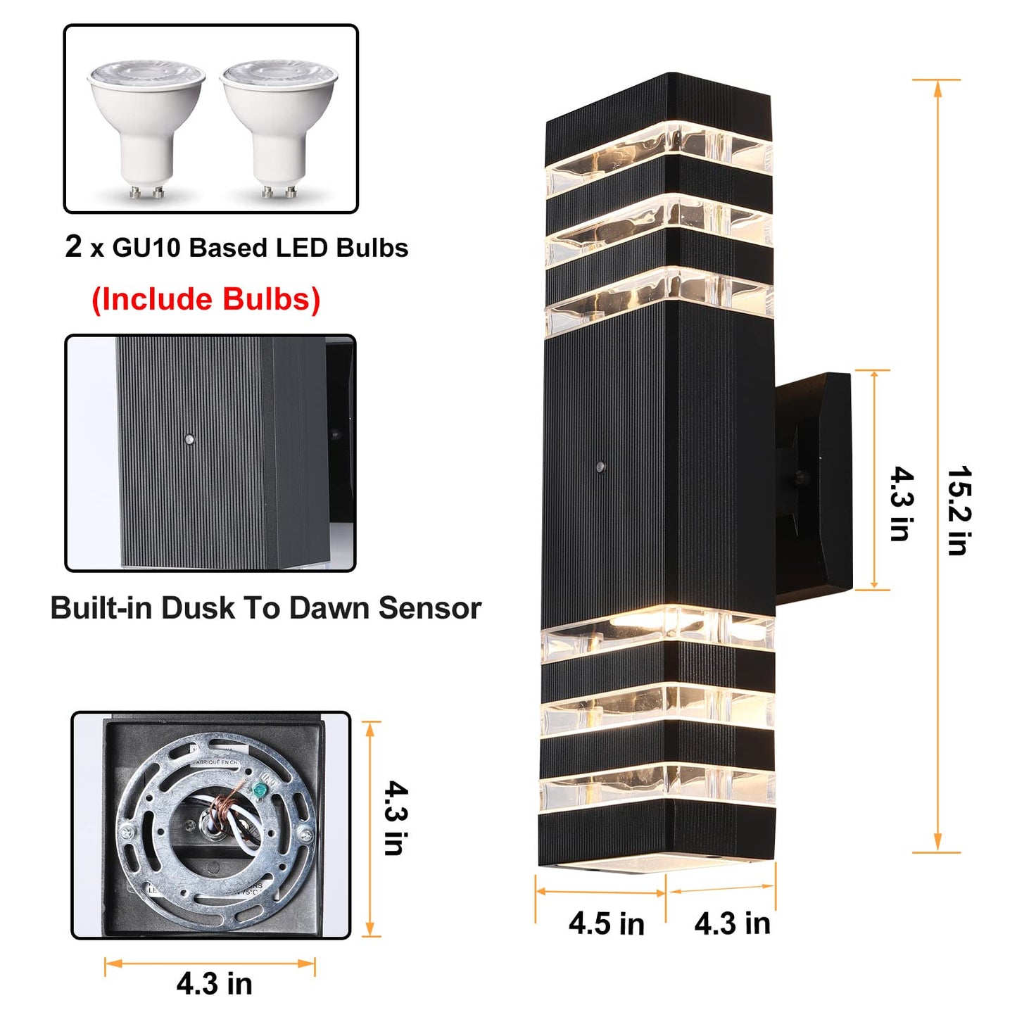 Rynx | Zhmdjdsh Dusk To Dawn Outdoor Wall Lamps - 3000K Warm White Aluminium Up/Down Veranda Lights