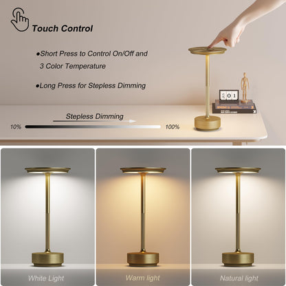 Rynx | Tbbga Gold Rechargeable Wireless Table Lamps - 5000Mah, 3 Color Dimming LED Light For Outdoor/Pat