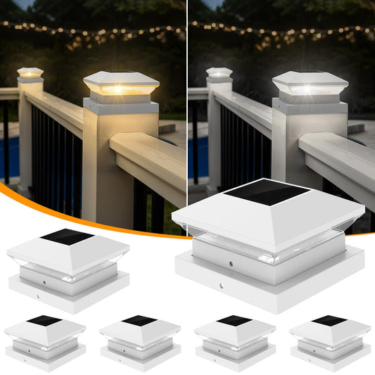 Rynx | T-Sun Bright Solar Post Cap Lights 6 Pack - Outdoor waterproof solar-powered deck post lights for wood (4X4/6X6) and vinyl