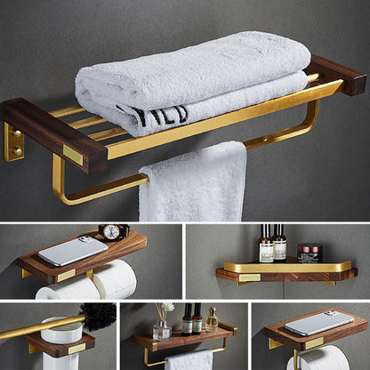 Rynx | 6-Piece Walnut Bathroom Accessory Set Metal Gold Bathroom Hardware Set