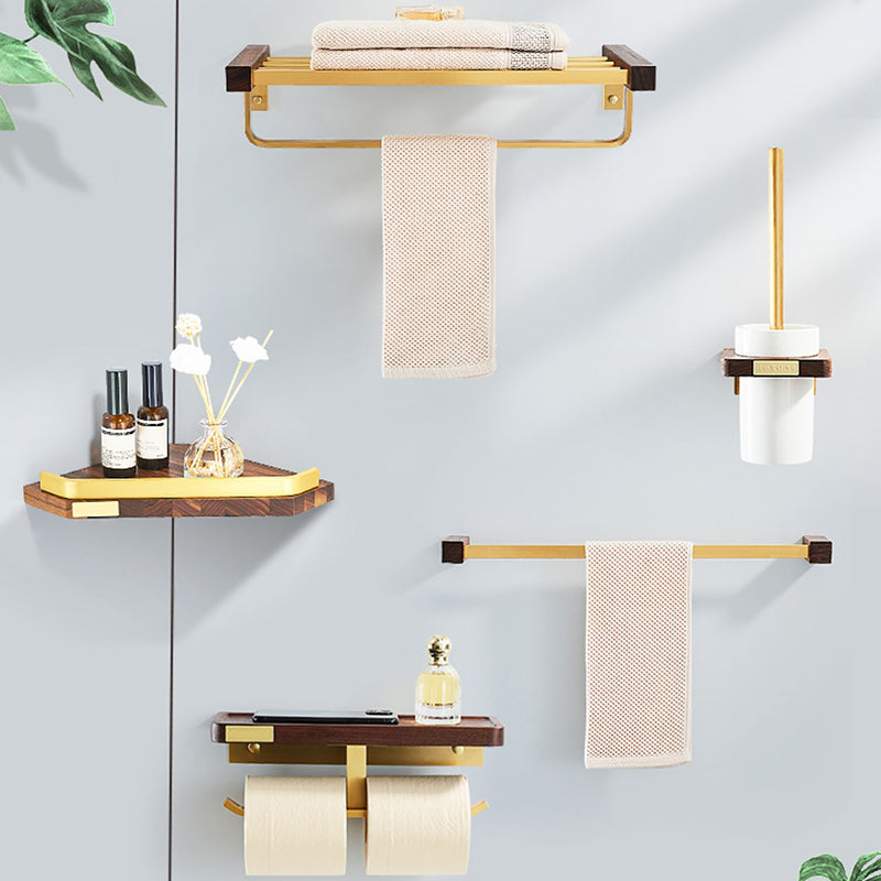 Rynx | 6-Piece Walnut Bathroom Accessory Set Metal Gold Bathroom Hardware Set