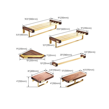 Rynx | 6-Piece Walnut Bathroom Accessory Set Metal Gold Bathroom Hardware Set