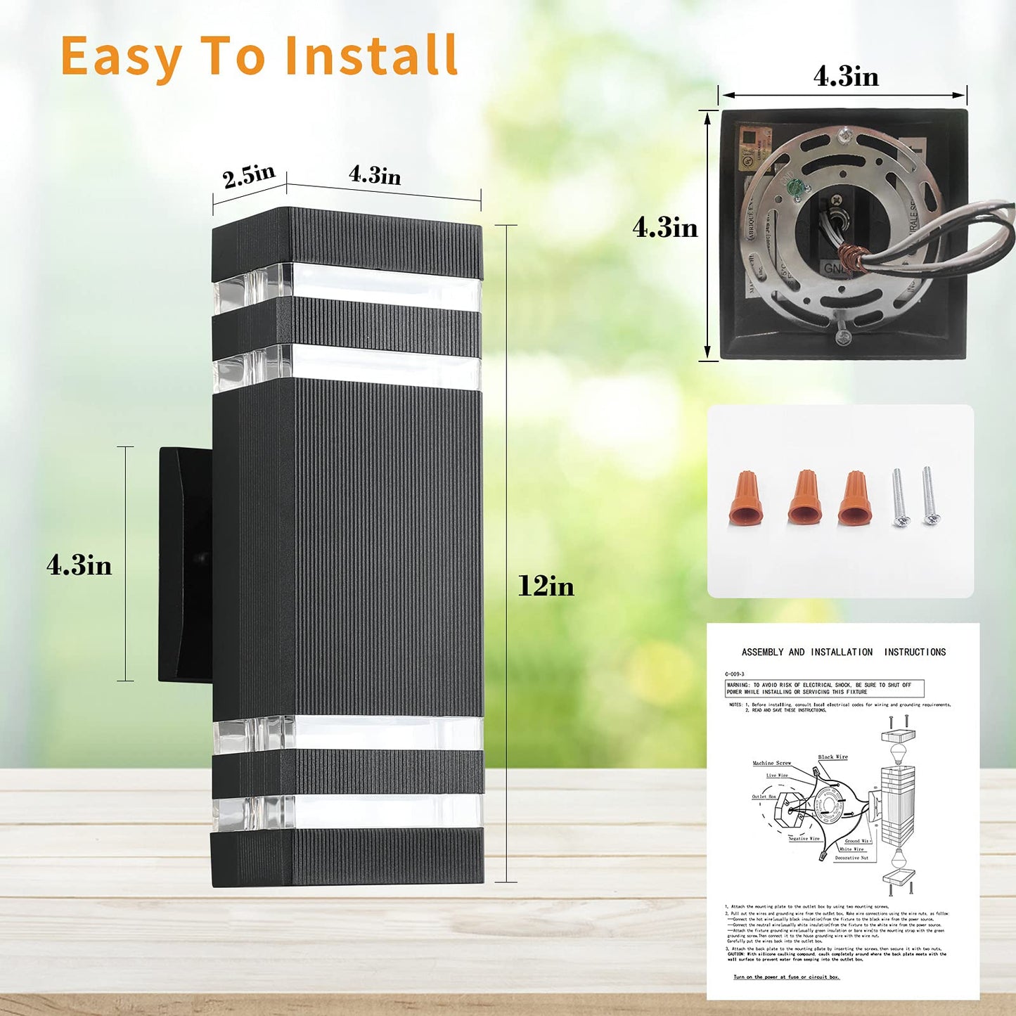 Rynx | Tewei LED Outdoor Wall Lights, 14W IP65 Waterproof, 3000K Warm White, Modern Black Aluminum, 2 Pack