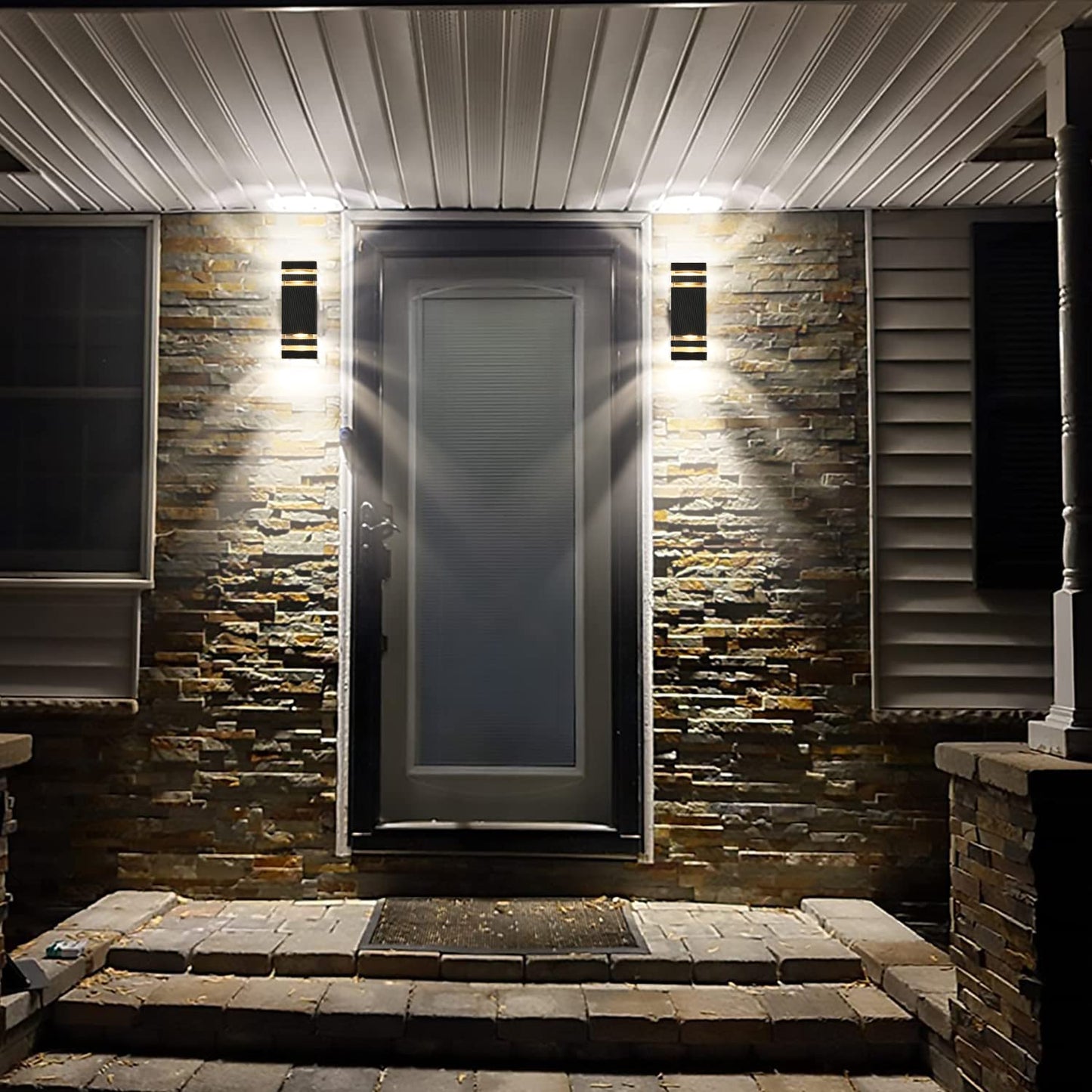 Rynx | Tewei LED Outdoor Wall Lights, 14W IP65 Waterproof, 3000K Warm White, Modern Black Aluminum, 2 Pack