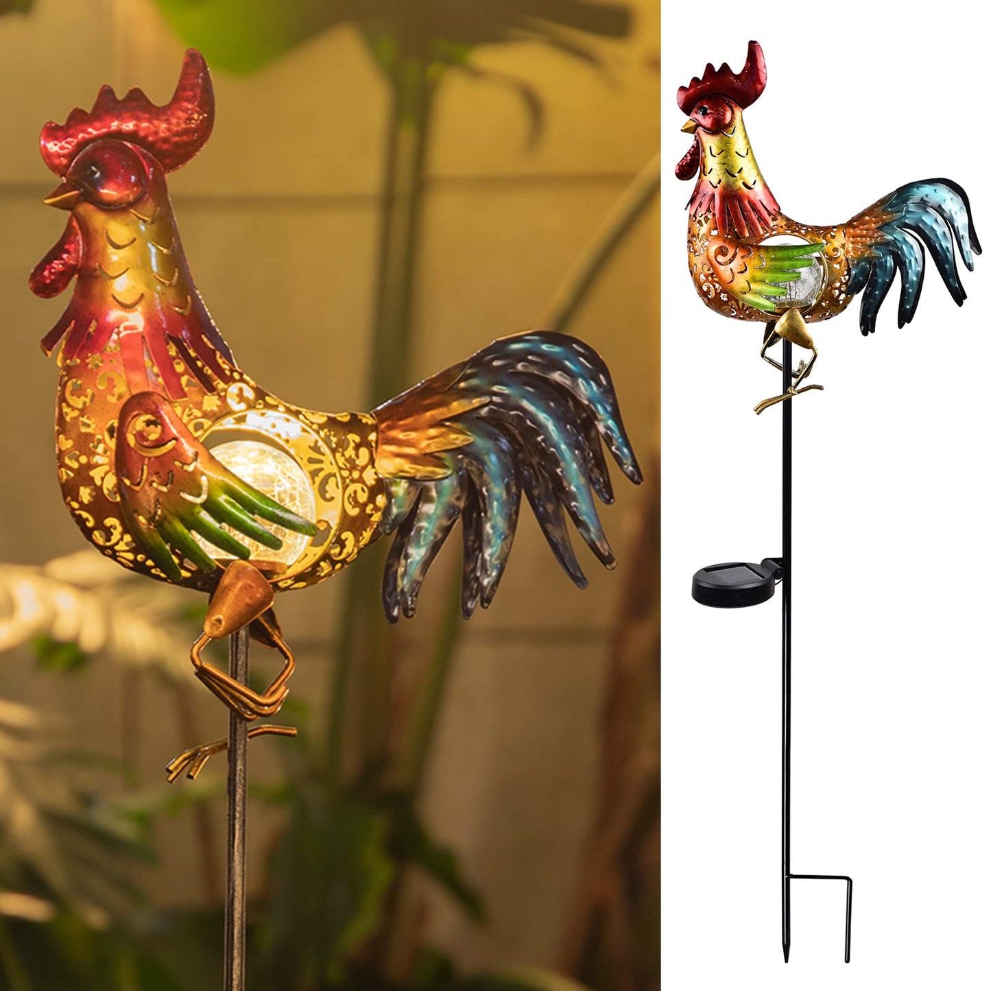Rynx | Tryme Chicken Decor Rooster Solar Outdoor Decorative Garden Statue Gifts For Chicken Lovers Women Mother Metal Chicken Garden Art For Lawn