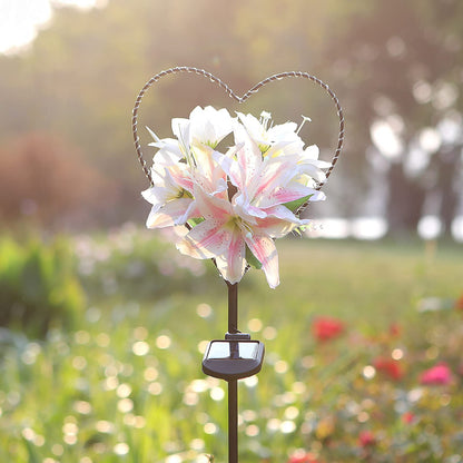 Rynx | Starryfill Heart Shaped Solar Garden Lighting With White Lily Flowers - 25 Led Warm White