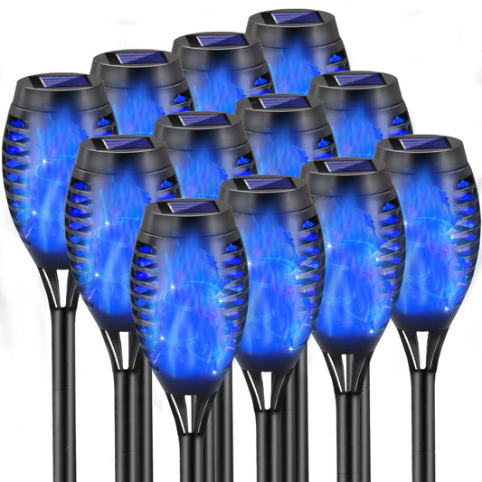 Rynx | Cocomox 12 Pack Outdoor Solar Lights - Blue Flaming Flame Tiki Torches For Garden Path