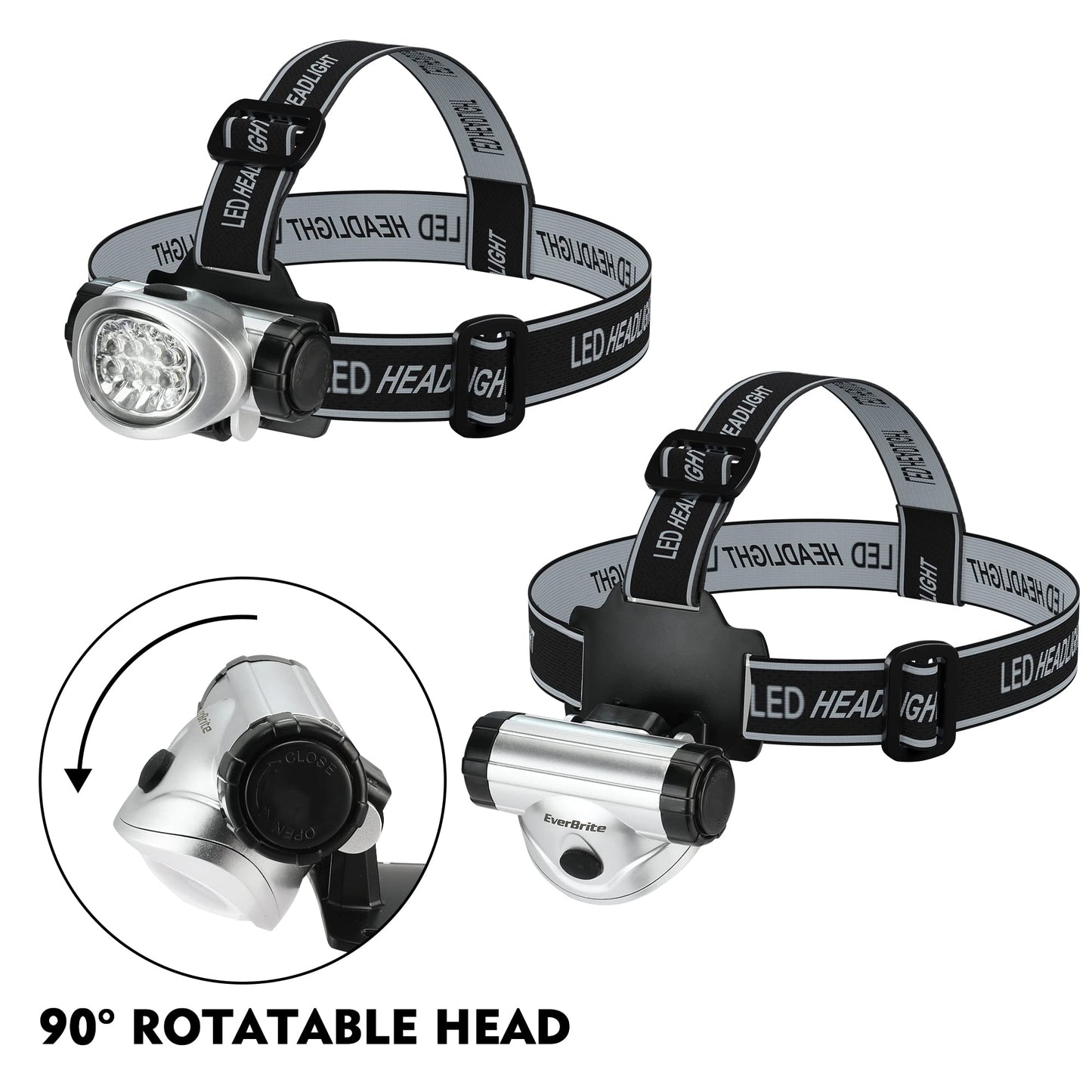 Rynx | Everbrite LED Headlamp 5-Pack - 4 Light Settings, Adjustable, Batteries Included, Black