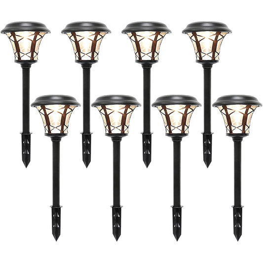 Rynx | Maggift 8 Pack Solar-Powered Path Lights, 25 Lumen SMD LED, Stainless Steel & Glass, Waterproof