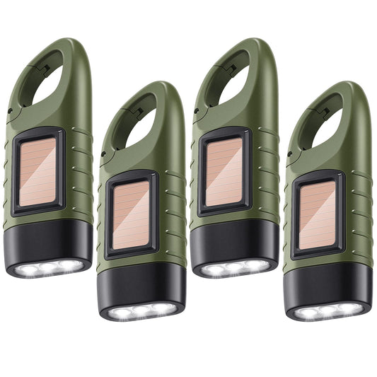 Rynx | 4 pieces Hand crank Solar Energy Flashlight Led Rechargeable Flashlight Survival Emergency Hand Crank Lantern Snap Carabiner Light For Outdoor Sports Camping Hiking