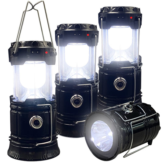 Rynx | Foldable Portable Led Camping Lantern Xtauto Lightweight Water-Resistant Solar Usb Rechargeable Led Flashlight Survival Kit For Indoor Outdoor Home Emergency Light Power Outage Hiking Sprinting 4-Pack
