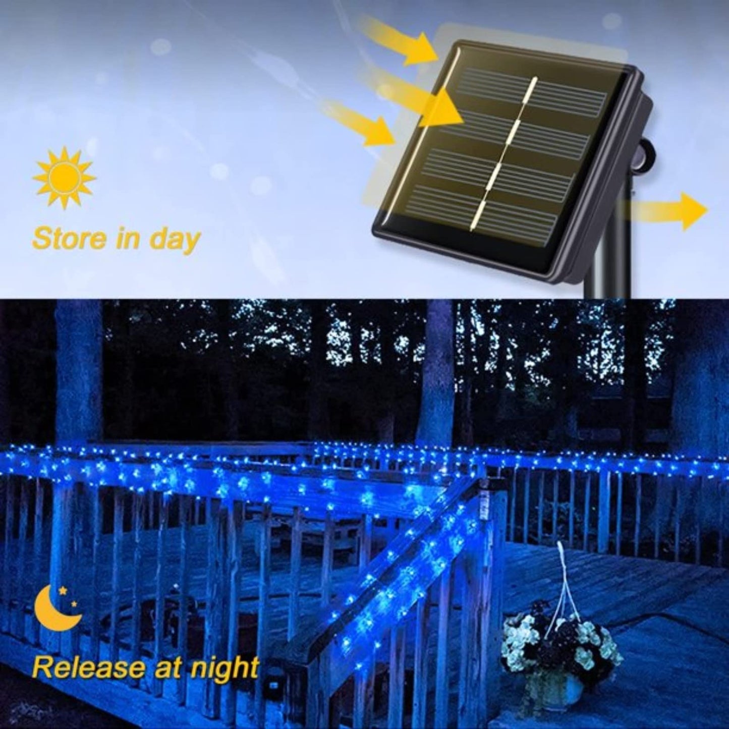 Rynx | Qitong 200 Led Blue Solar Fairy Lights - 66Ft Silver Wire Light Sources For Outdoor Decoration