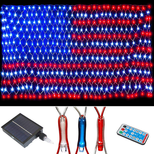 Rynx | American advanced flag lighting, 420 LED solar string lights, waterproof LED flag net lights from the USA for patios, garden decoration, festivals, holidays, party decoration, Christmas decorations