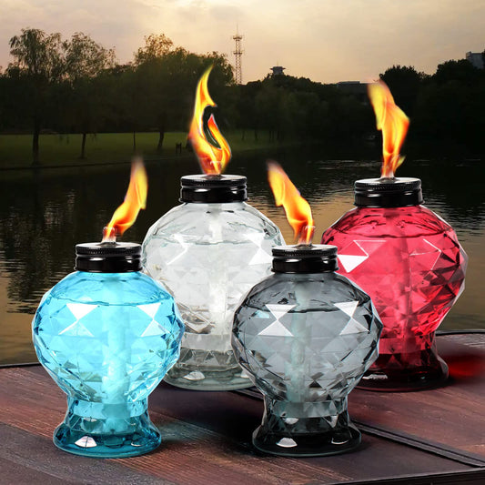 Rynx | Dikaida 4 Pack Glass Table Torch, Citronella Glass Table Torch With Wick And Lid For Outdoor Use, Refillable Torches Landscape Lanterns Torches For Garden Terrace Holiday Collection, Party Decor