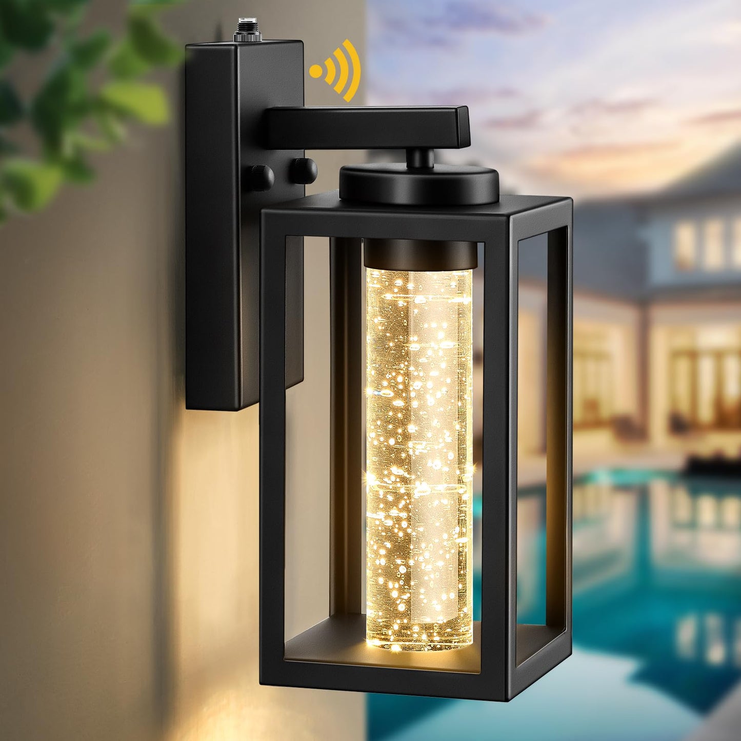 Rynx | Vianis Black Outdoor Wall Lamp, Dusk Dawn Outdoor Lighting Wall Mounted House With Crystal Bubble Glass, Waterproof Modern Outdoor Light Fixture Front Porch, Led Driver Lights For Garage Lantern