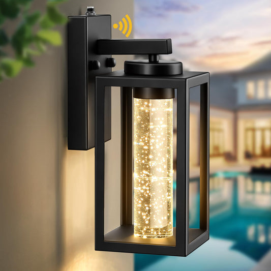 Rynx | Vianis Black Outdoor Wall Lamp, Dusk Dawn Outdoor Lighting Wall Mounted House With Crystal Bubble Glass, Waterproof Modern Outdoor Light Fixture Front Porch, Led Driver Lights For Garage Lantern