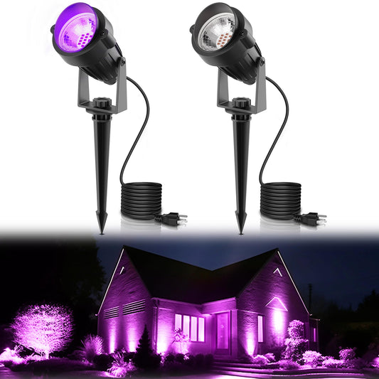 Rynx | Lohas Christmas Spotlight Outdoor, Purple Led Spot Light For Garden, Automatic On/Off 5W 120V Landscape Lighting For House, Holiday, Trees, Decoration, 450Lm Ip66 Waterproof, Ul Listed, 2 Pack