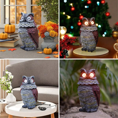 Rynx | Jy.Cozy Solar Owl Decoy Statue - Glowing Eyes Resin Outdoor Decor For Garden, Veranda, Lawn