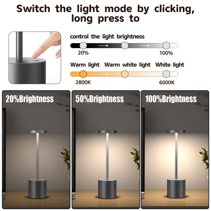 Rynx | Yiben 2Pack Wireless Table Lamp - Rechargeable Led, 5000Mah, 3 Brightness Levels, Gray