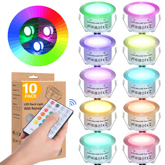 Rynx | Hiboitec 10 pcs low voltage recessed RGB fitting F42Mm with remote control, LED cover light set IP67 waterproof 12V low voltage